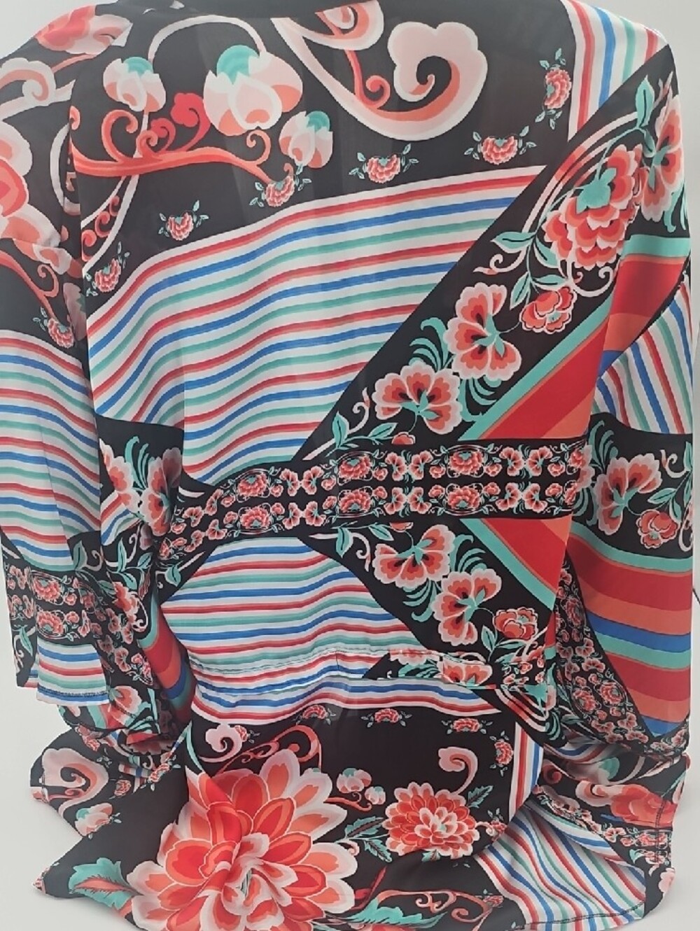 Josie by Natori Womens Red Black Floral & Geometric Kimono Robe Large - Picture 5 of 6
